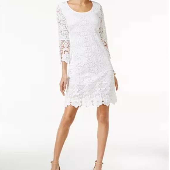 Alfani Dresses & Skirts - NWT Dress👗Alfani Crocheted Lace Floral White